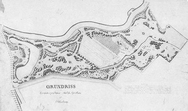 J.F.W. Bosse: Grundriss des Großherzoglichen Schloß-Gartens zu Oldenburg, 1832, Archiv der Schlossgartenverwaltung Oldenburg